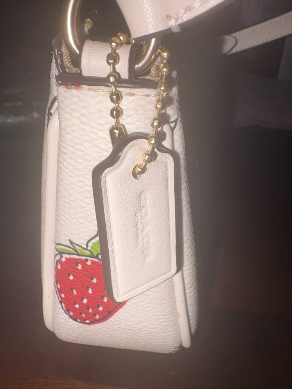Coach White Strawberry Print Wristlet with Gold Hardware - Picture 6 of 6